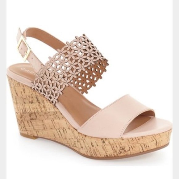 Caslon Shoes - Caslon Blush Pink Floral Laser-Cut Cork Wedge Sandals